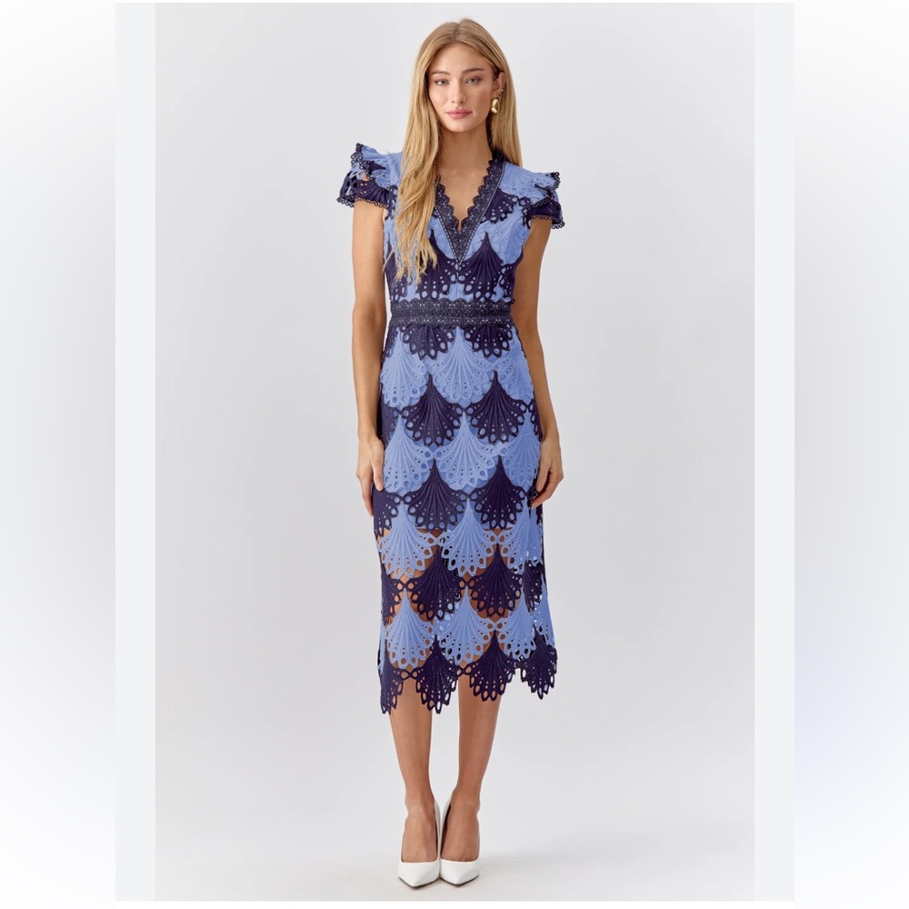 Adelyn Rae Navy and Light Blue Midi Dress